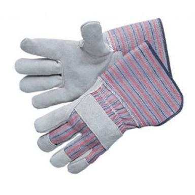 Lightweight leather work gloves with rubberized cuff and canvas backing for general labor and gardening tasks