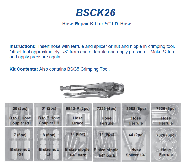 Welding hose repair kit B size fittings