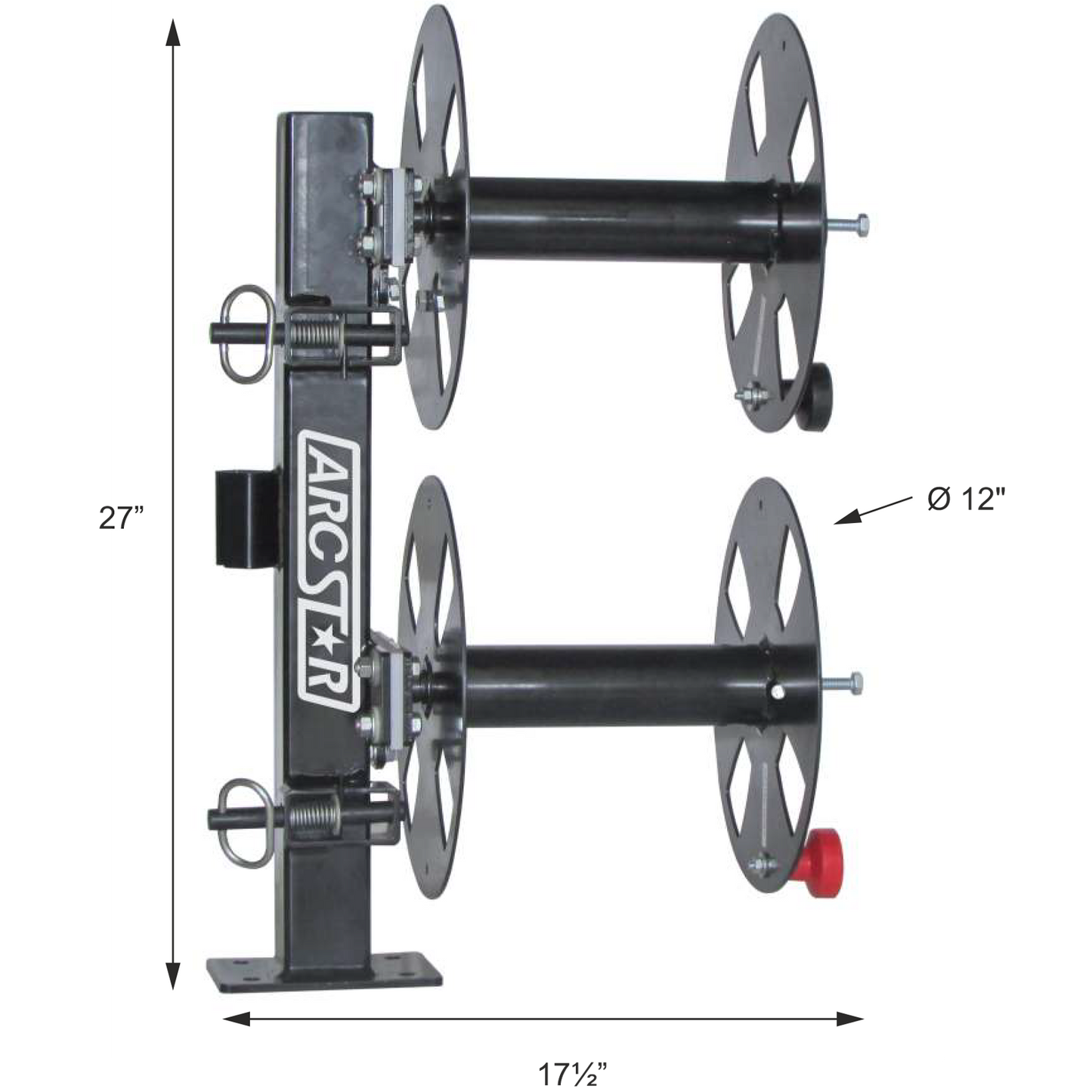 Double Stacked Cable Reels - 12" with Fixed Base dimensions and measurements