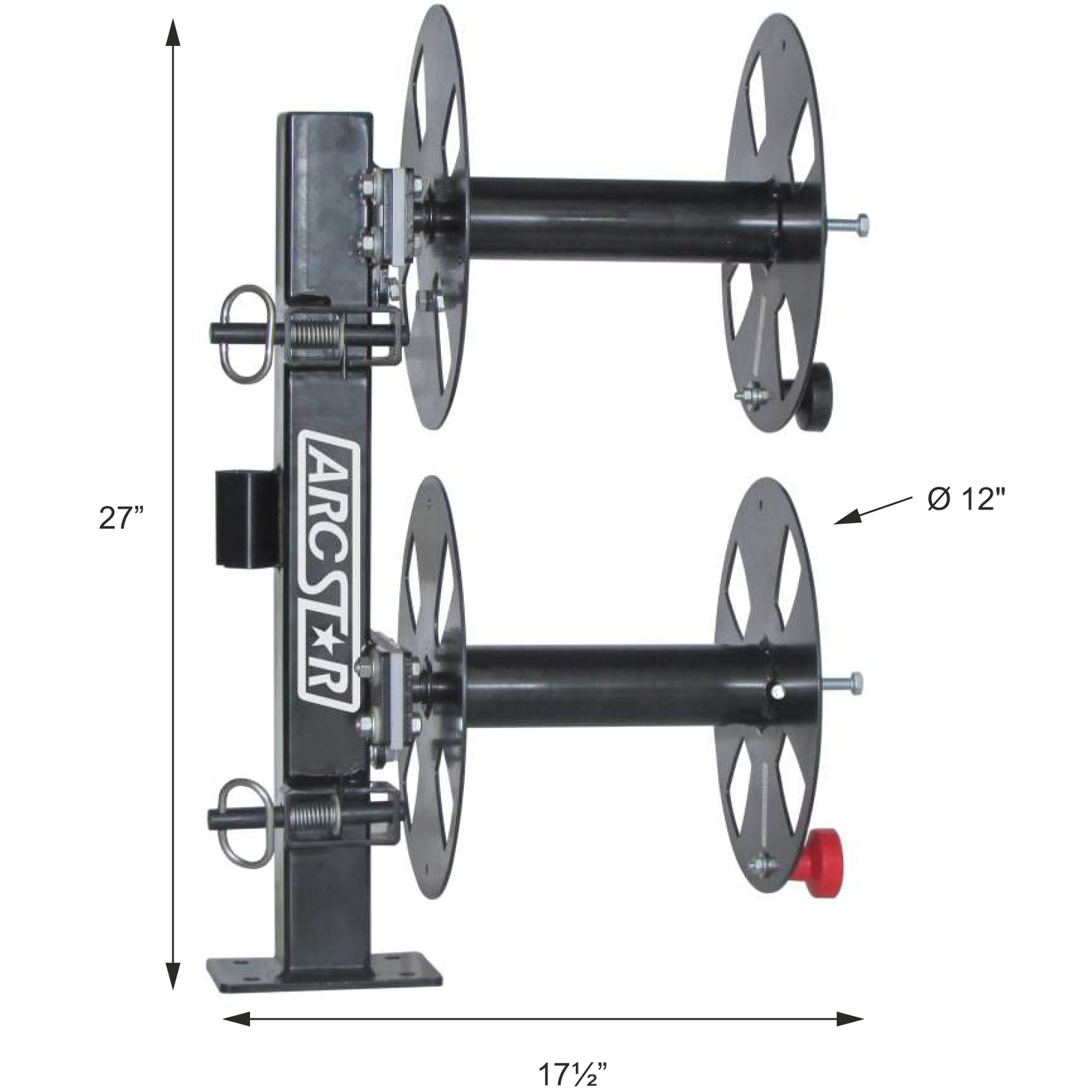 Double Stacked Cable Reels - 12" with Fixed Base dimensions and measurements