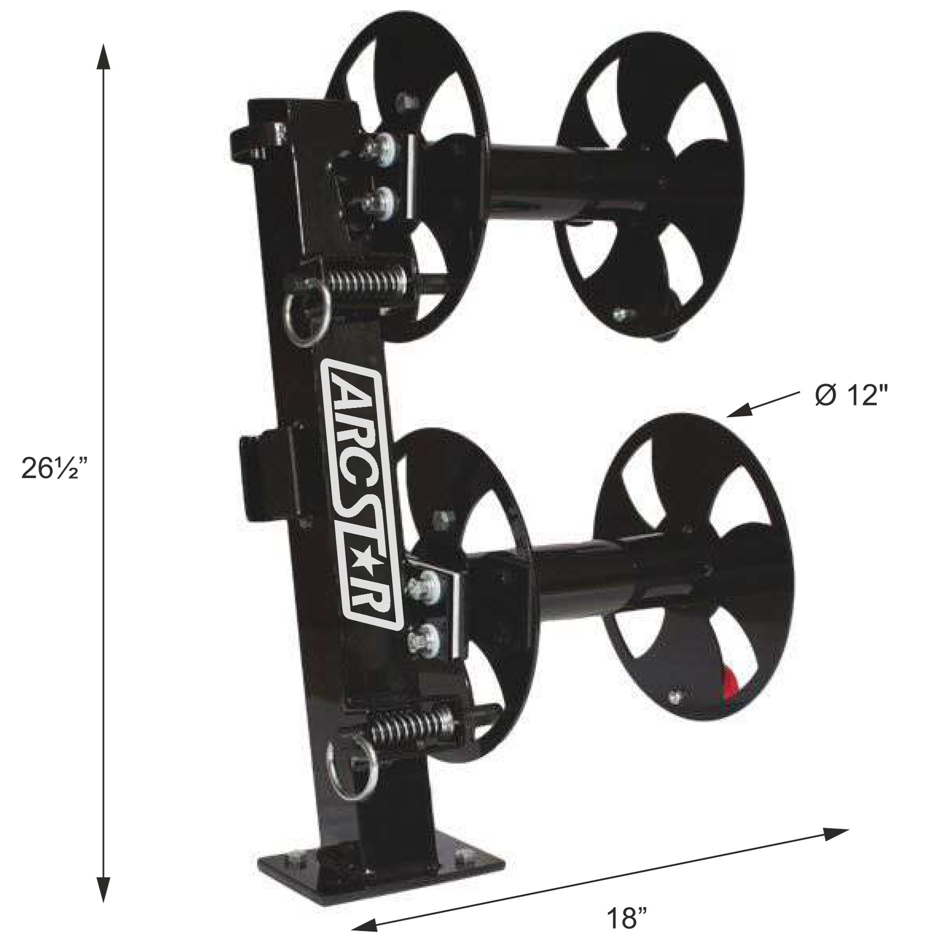 Cable Reels - 12" Double Stacked with Fixed Base; 12° Tilt - measurements & dimensions