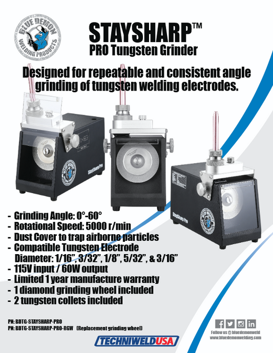 Grinder - GTAW Welder's Tungsten Grinder - STAYSHARP PRO - Includes 3 Collets, 1 Dia Wheel