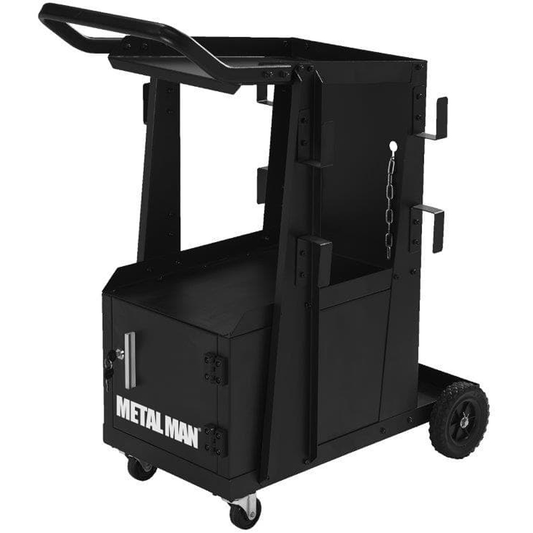 Welding Cart - Metal Man Three-Tier Mig Cart and Cabinet for Welding Supplies - TTWC3 - welding electrodes, Grinding Disc, Welding Lens, Cutting Tip, Cutting Wheels, Flap Disc, Heating Tip, Welding Gloves, MIG Gun - Welding Helmet, Welding Wire - USA Welding Supply