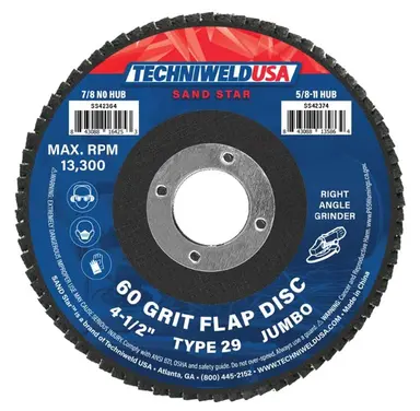 Jumbo Flap Disc - 4-1/2" x 7/8" - 60-grit Type 29 - 42364 - welding electrodes, Grinding Disc, Welding Lens, Cutting Tip, Cutting Wheels, Flap Disc, Heating Tip, Welding Gloves, MIG Gun - Welding Helmet, Welding Wire - USA Welding Supply