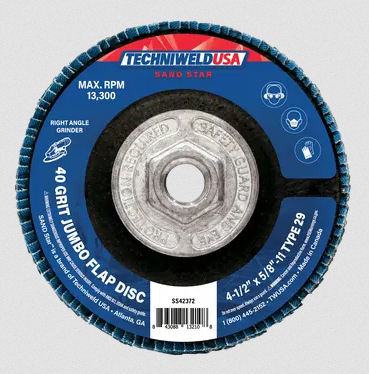 Jumbo Flap Disc - 4-1/2" x 5/8" - 40-grit Type 29 - Hub - 42372 - welding electrodes, Grinding Disc, Welding Lens, Cutting Tip, Cutting Wheels, Flap Disc, Heating Tip, Welding Gloves, MIG Gun - Welding Helmet, Welding Wire - USA Welding Supply
