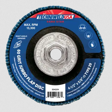Jumbo Flap Disc - 4-1/2" x 5/8"-11 - 60-grit -Hub - 42374 - welding electrodes, Grinding Disc, Welding Lens, Cutting Tip, Cutting Wheels, Flap Disc, Heating Tip, Welding Gloves, MIG Gun - Welding Helmet, Welding Wire - USA Welding Supply