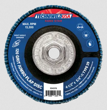 Jumbo Flap Disc - 4-1/2" x 5/8"-11 - 120-grit -Hub - 42376 - welding electrodes, Grinding Disc, Welding Lens, Cutting Tip, Cutting Wheels, Flap Disc, Heating Tip, Welding Gloves, MIG Gun - Welding Helmet, Welding Wire - USA Welding Supply